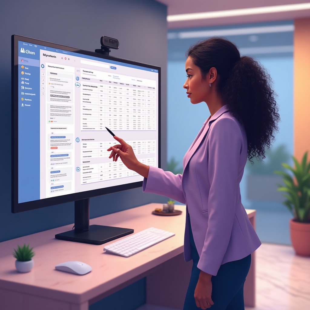 Specialist configurând sistemul de tracking pe un ecran cu grafice de e-commerce